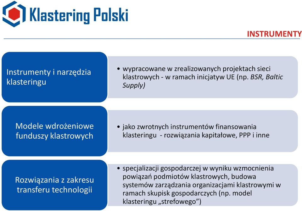 kapitałowe, PPP i inne Rozwiązania z zakresu transferu technologii specjalizacji gospodarczej w wyniku wzmocnienia powiązao
