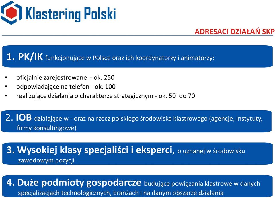 IOB działające w - oraz na rzecz polskiego środowiska klastrowego (agencje, instytuty, firmy konsultingowe) 3.