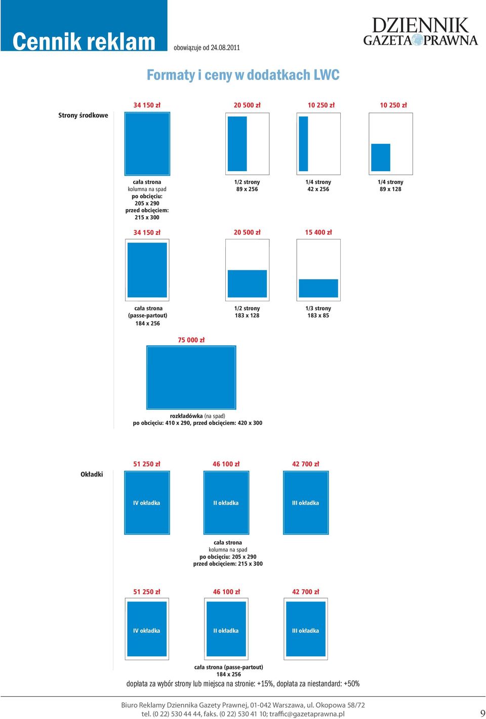 75 000 zł rozkładówka (na spad) po obcięciu: 410 x 290, przed obcięciem: 420 x 300 Okładki 51 250 zł 46 100 zł 42 700 zł IV okładka II okładka III okładka cała strona