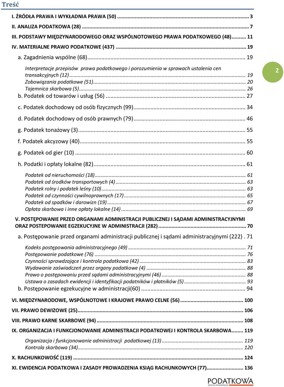 .. 20 Tajemnica skarbowa (5)... 26 b. Podatek od towarów i usług (56)... 27 c. Podatek dochodowy od osób fizycznych (99)... 34 d. Podatek dochodowy od osób prawnych (79)... 46 g. Podatek tonażowy (3).