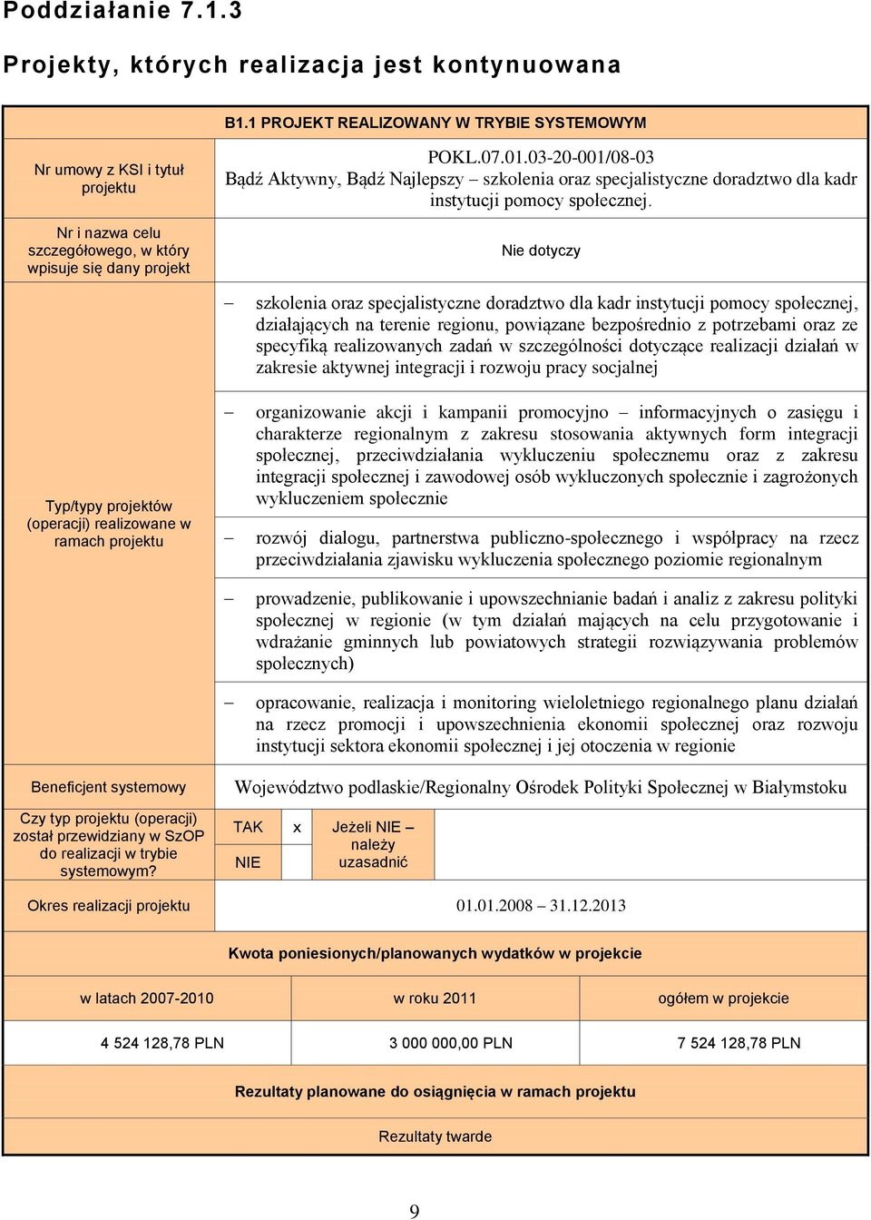 03-20-001/08-03 Bądź Aktywny, Bądź Najlepszy szkolenia oraz specjalistyczne doradztwo dla kadr instytucji pomocy społecznej.