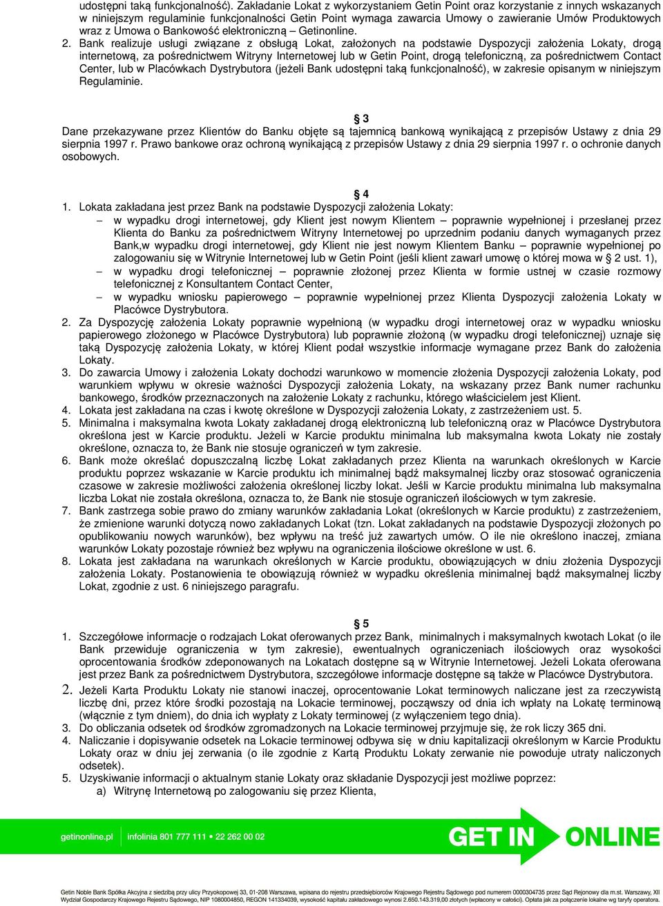 Umowa o Bankowość elektroniczną Getinonline. 2.