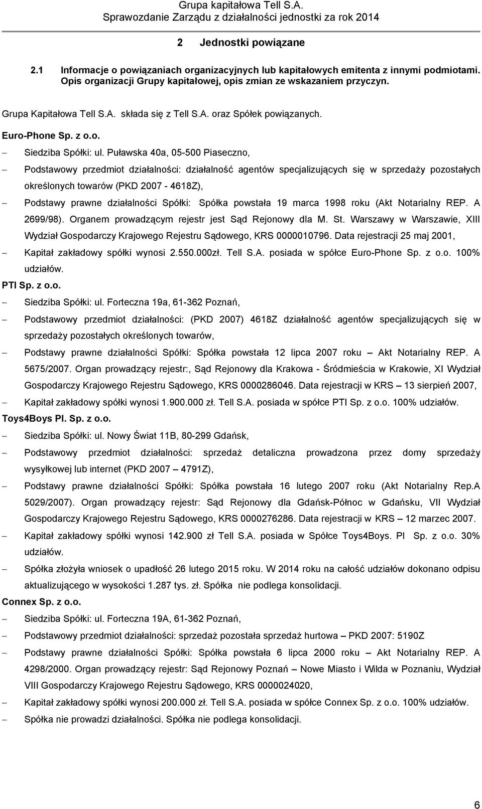 Puławska 40a, 05-500 Piaseczno, Podstawowy przedmiot działalności: działalność agentów specjalizujących się w sprzedaży pozostałych określonych towarów (PKD 2007-4618Z), Podstawy prawne działalności