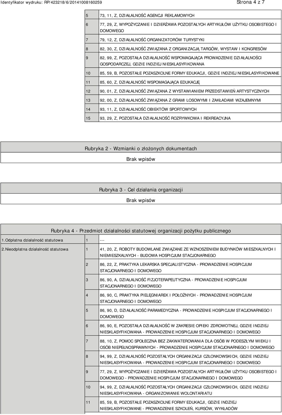 59, B, POZOSTAŁE POZASZKOLNE FORMY EDUKACJI, GDZIE INDZIEJ NIESKLASYFIKOWANE 11 85, 60, Z, DZIAŁALNOŚĆ WSPOMAGAJĄCA EDUKACJĘ 12 90, 01, Z, DZIAŁALNOŚĆ ZWIĄZANA Z WYSTAWIANIEM PRZEDSTAWIEŃ