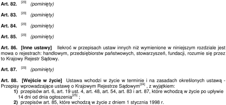fundacji, rozumie się przez to Krajowy Rejestr Sądowy. Art. 87. Art. 88.