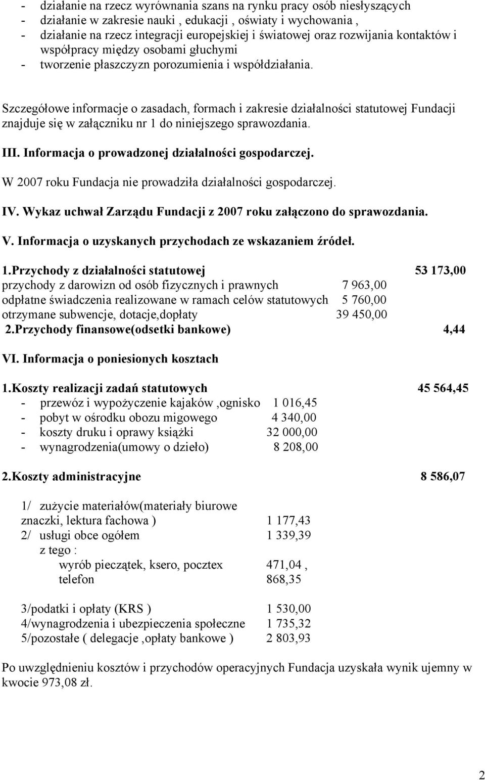 Szczegółowe informacje o zasadach, formach i zakresie działalności statutowej Fundacji znajduje się w załączniku nr 1 do niniejszego sprawozdania. III.