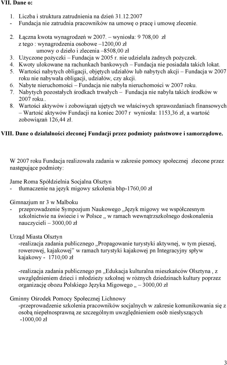 Kwoty ulokowane na rachunkach bankowych Fundacja nie posiadała takich lokat. 5.