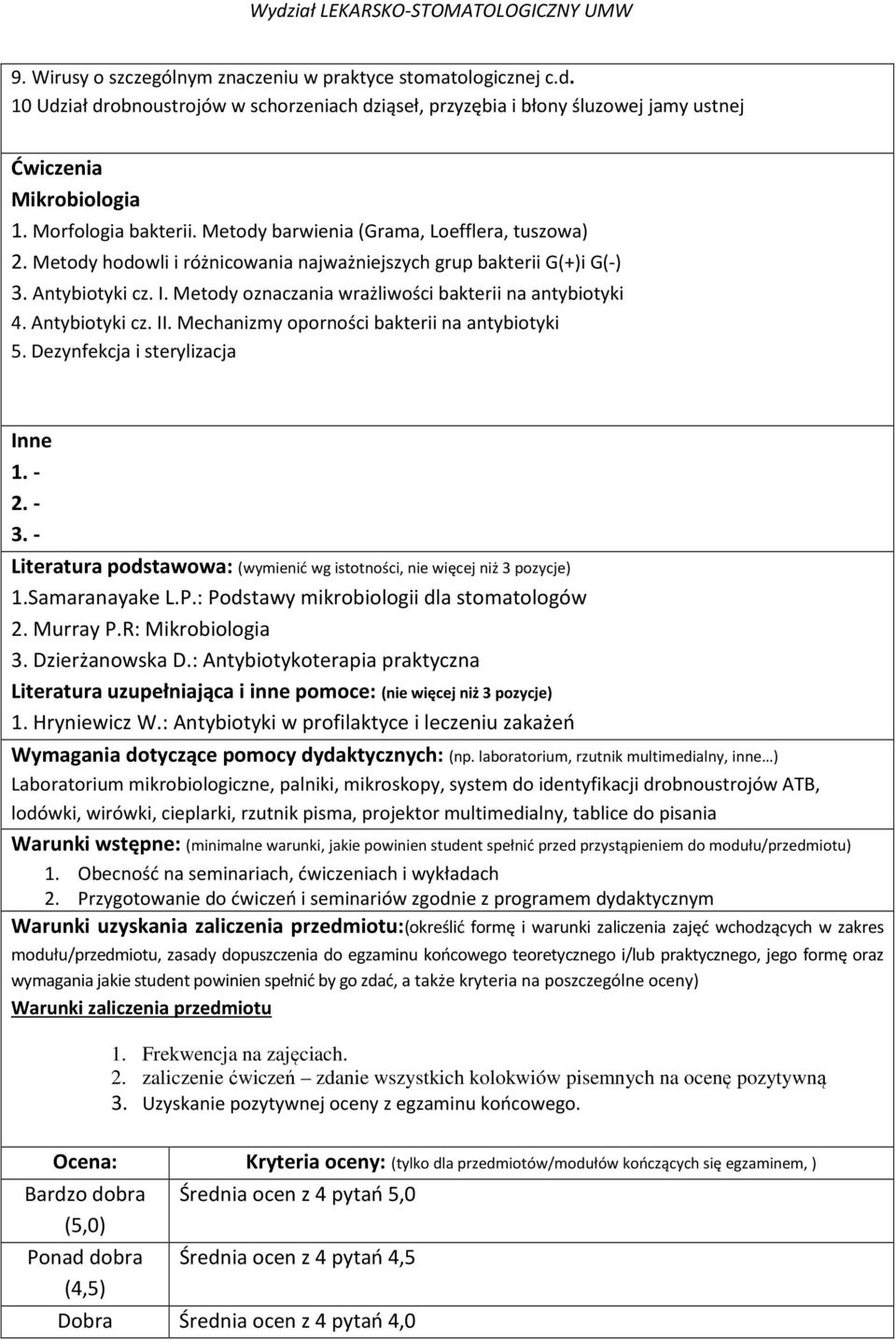 Metody oznaczania wrażliwości bakterii na antybiotyki 4. Antybiotyki cz. II. Mechanizmy oporności bakterii na antybiotyki 5. Dezynfekcja i sterylizacja Inne 1. - 2. - 3.