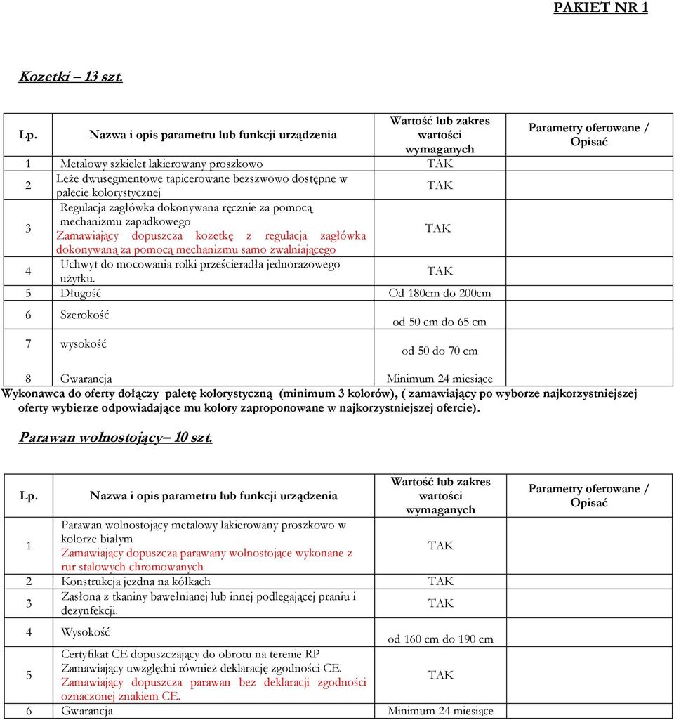 zagłówka dokonywana ręcznie za pomocą 3 mechanizmu zapadkowego Zamawiający dopuszcza kozetkę z regulacja zagłówka dokonywaną za pomocą mechanizmu samo zwalniającego 4 Uchwyt do mocowania rolki