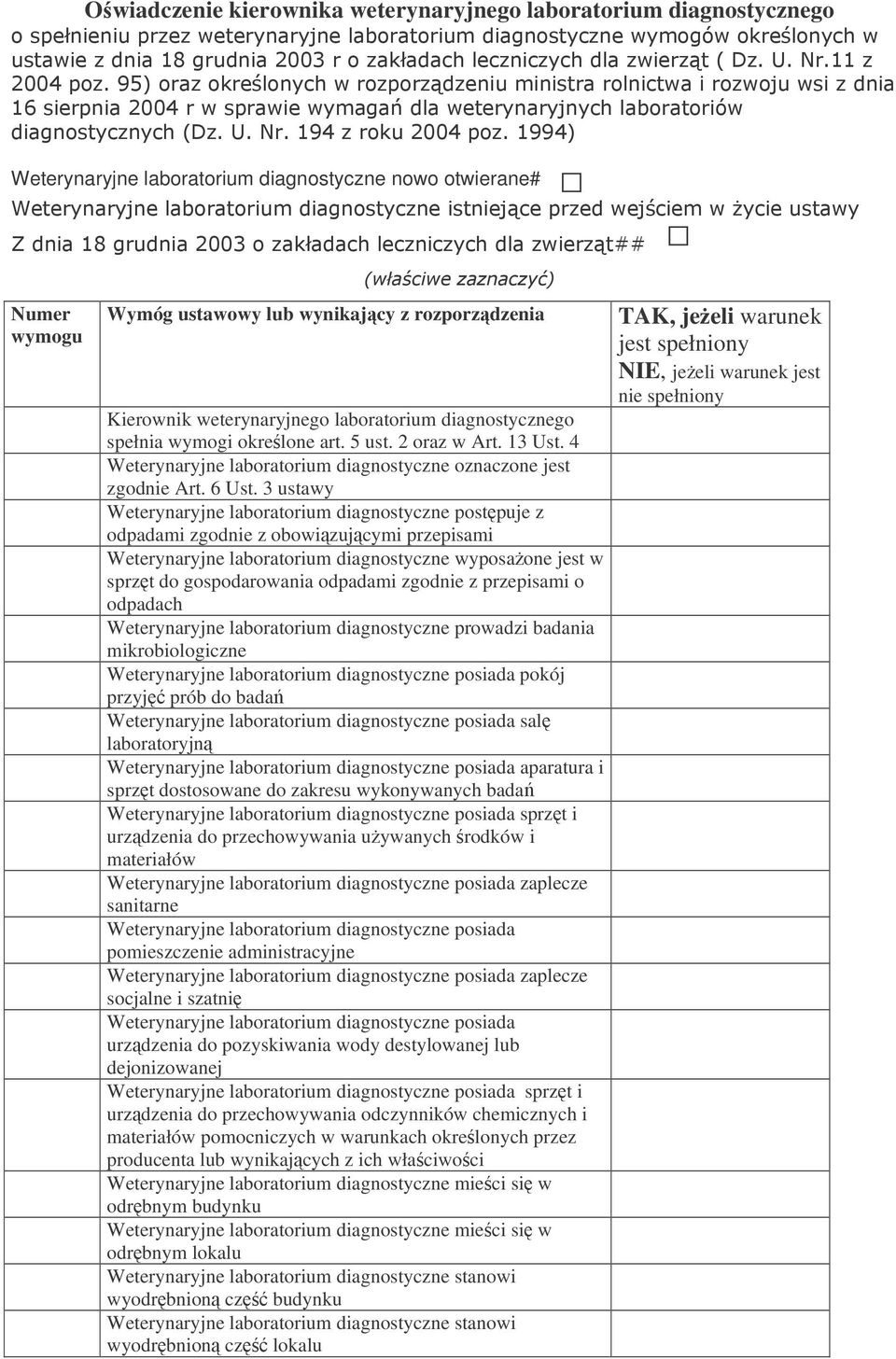 4 Weterynaryjne laboratorium diagnostyczne oznaczone jest zgodnie Art. 6 Ust.