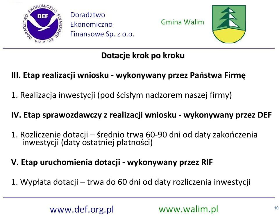 Etap sprawozdawczy z realizacji wniosku - wykonywany przez DEF 1.