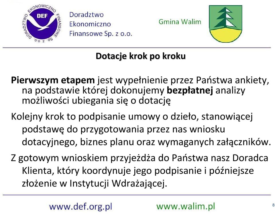 podstawę do przygotowania przez nas wniosku dotacyjnego, biznes planu oraz wymaganych załączników.