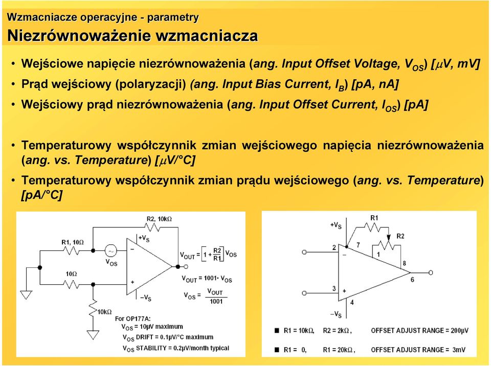 Input Bias Current, I B ) [pa, na] Wejściowy prąd niezrównoważenia (ang.