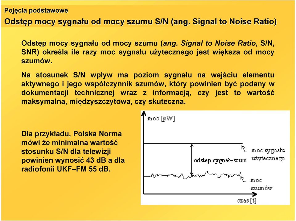 Na stosunek S/N wpływ ma poziom sygnału na wejściu elementu aktywnego i jego współczynnik szumów, który powinien być podany w dokumentacji