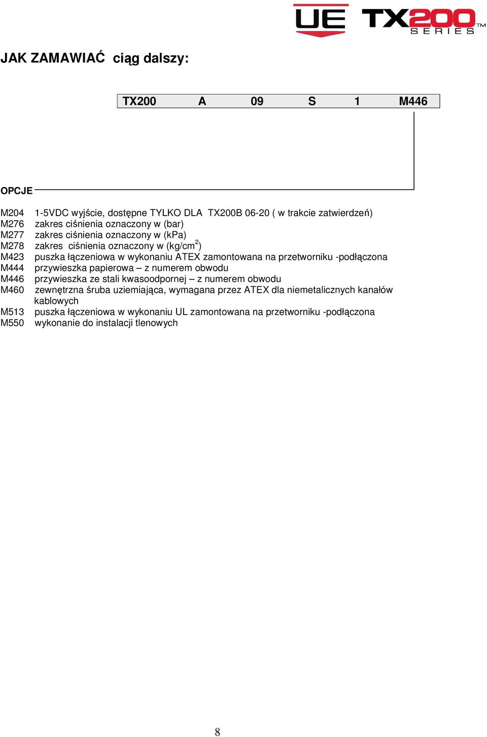 -podłączona M444 przywieszka papierowa z numerem obwodu M446 przywieszka ze stali kwasoodpornej z numerem obwodu M460 zewnętrzna śruba uziemiająca, wymagana