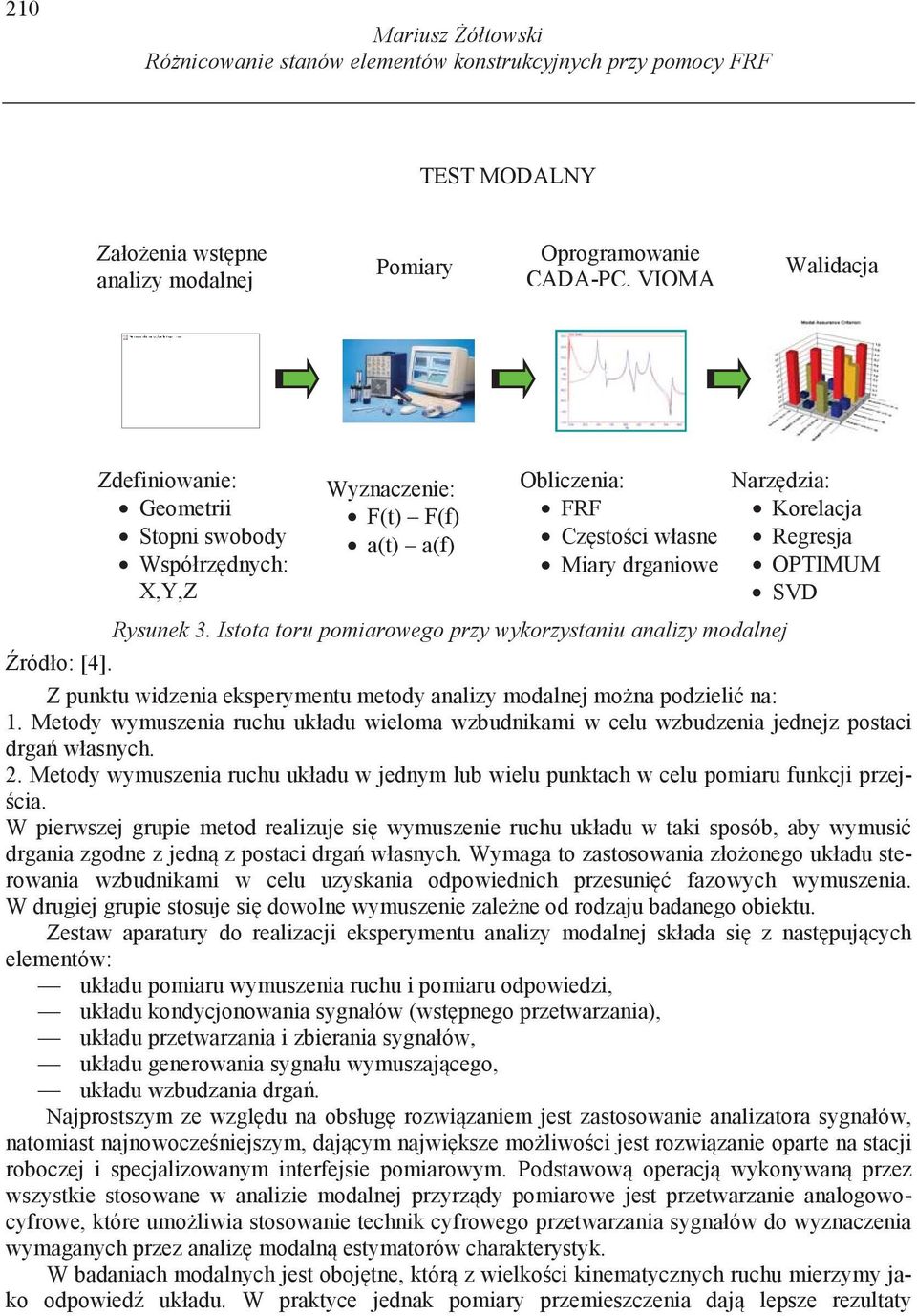 Istota toru pomiarowego przy wykorzystaniu analizy modalnej Narz dzia: Korelacja Regresja OPTIMUM SVD ródło: [4]. Z punktu widzenia eksperymentu metody analizy modalnej mo na podzieli na: 1.