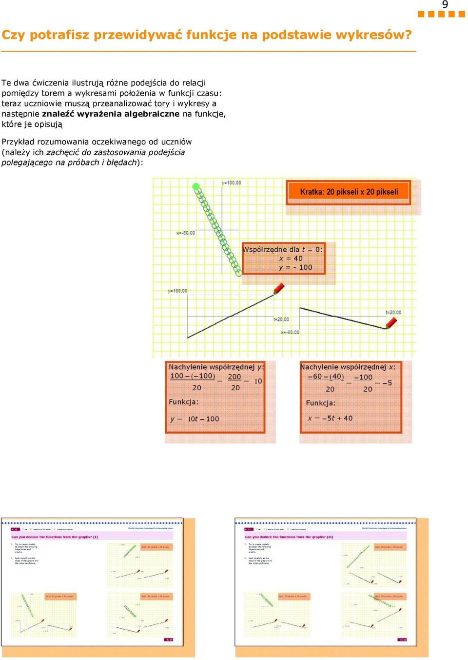 następnie znaleźć wyrażenia algebraiczne na funkcje, które je opisują Przykład rozumowania oczekiwanego od uczniów (należy ich zachęcić do zastosowania podejścia