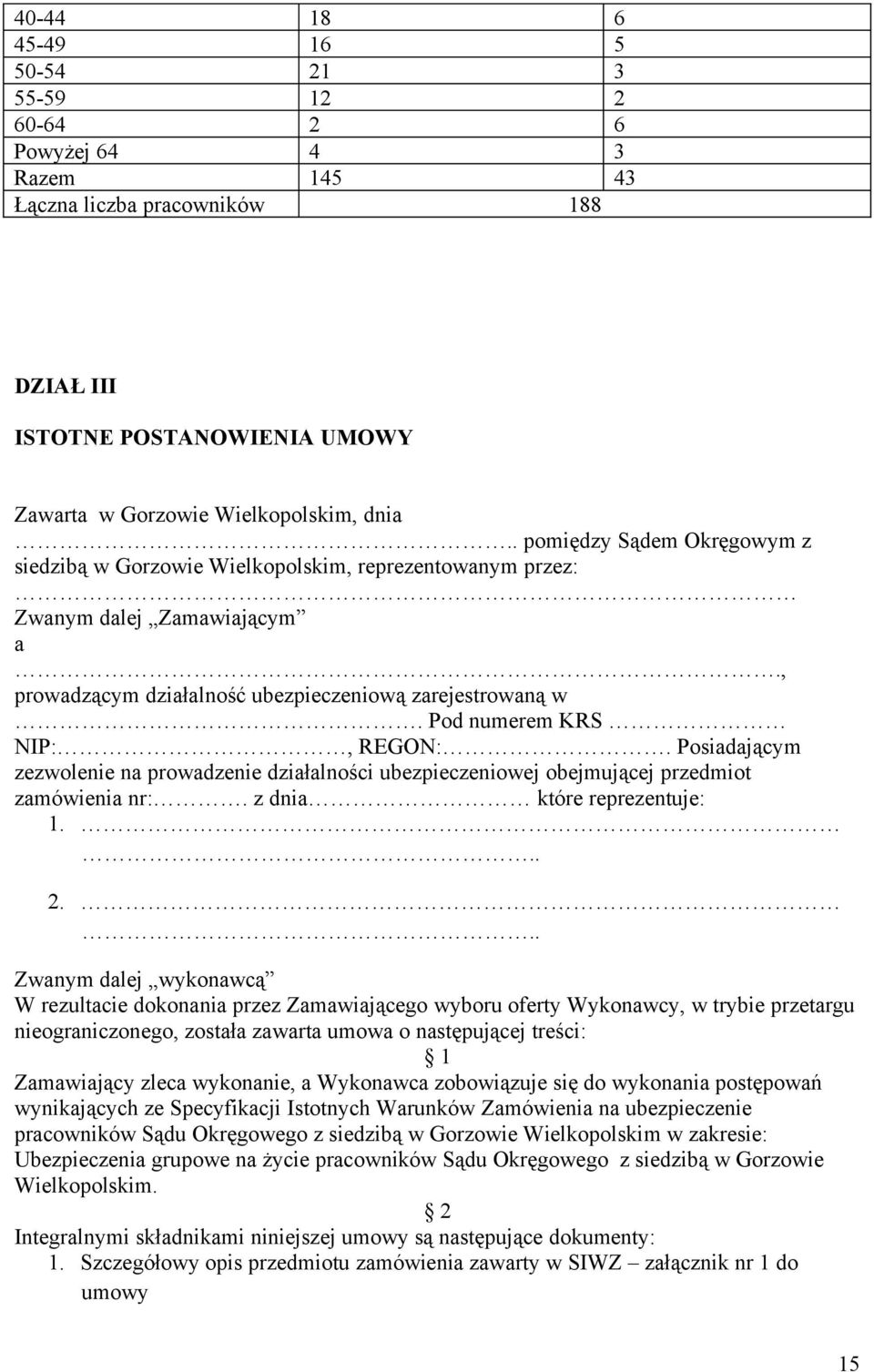 Pod numerem KRS NIP:, REGON:. Posiadającym zezwolenie na prowadzenie działalności ubezpieczeniowej obejmującej przedmiot zamówienia nr:. z dnia które reprezentuje: 1... 2.