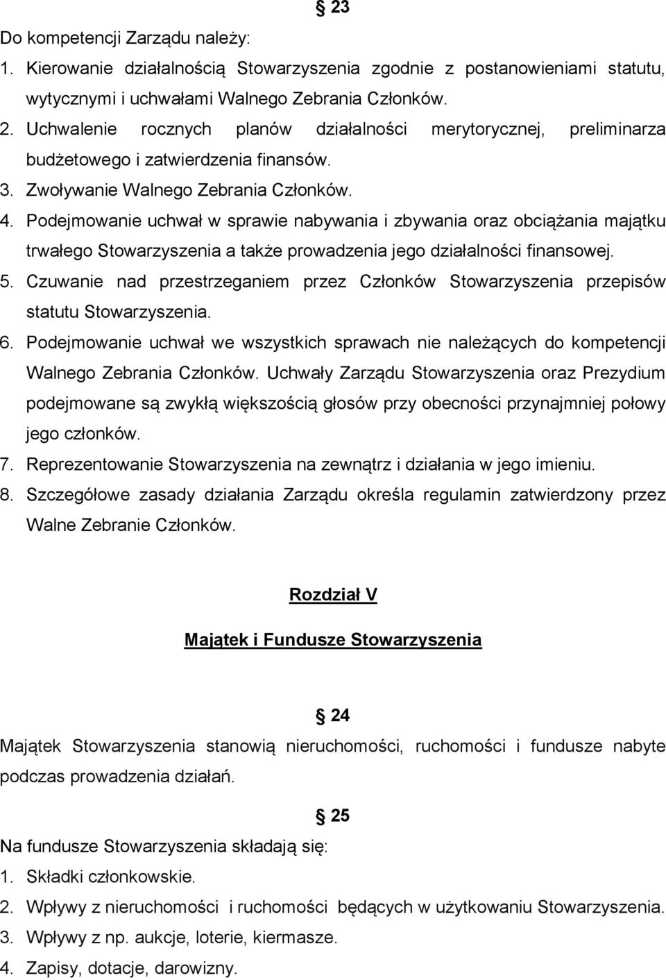 Podejmowanie uchwał w sprawie nabywania i zbywania oraz obciążania majątku trwałego Stowarzyszenia a także prowadzenia jego działalności finansowej. 5.