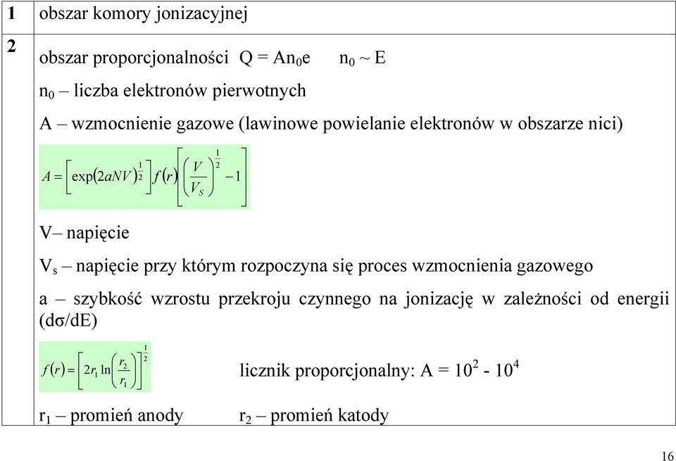 napięcie przy którym rozpoczyna się proces wzmocnienia gazowego a szybkość wzrostu przekroju czynnego na jonizację w