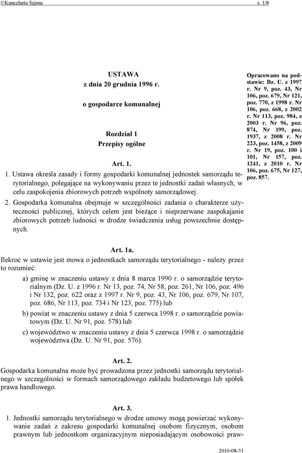 96 r. o gospodarce komunalnej Rozdział 1 