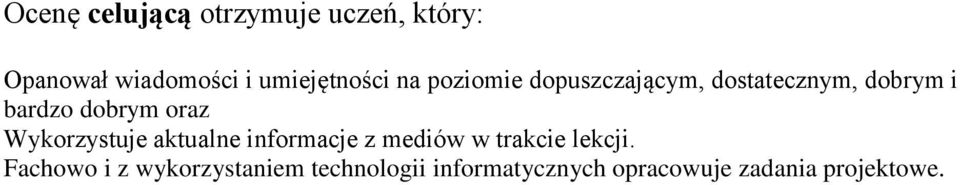 dobrym oraz Wykorzystuje aktualne informacje z mediów w trakcie lekcji.