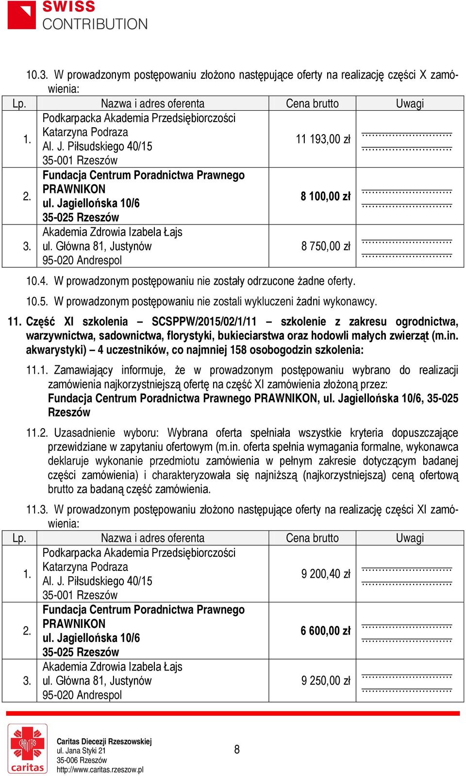 1 Część XI szkolenia SCSPPW/2015/02/1/11 szkolenie z zakresu ogrodnictwa, warzywnictwa, sadownictwa, florystyki, bukieciarstwa oraz hodowli małych zwierząt (m.in.