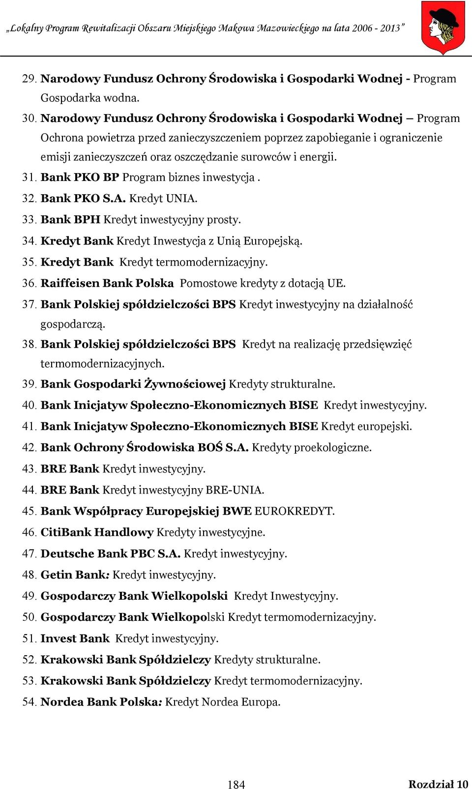 energii. 31. Bank PKO BP Program biznes inwestycja. 32. Bank PKO S.A. Kredyt UNIA. 33. Bank BPH Kredyt inwestycyjny prosty. 34. Kredyt Bank Kredyt Inwestycja z Unią Europejską. 35.