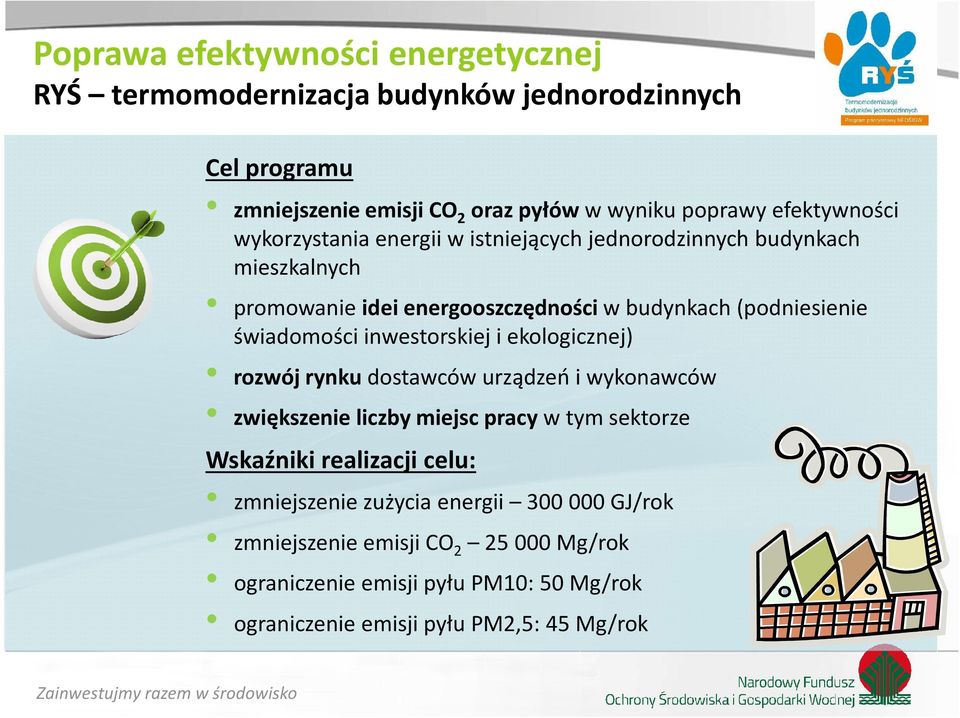 rynku dostawców urządzeń i wykonawców zwiększenie liczby miejsc pracy w tym sektorze Wskaźniki realizacji celu: zmniejszenie zużycia