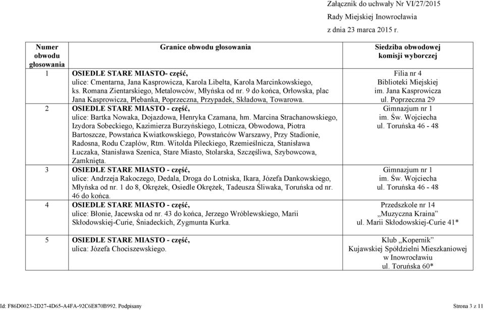 Romana Zientarskiego, Metalowców, Młyńska od nr. 9 do końca, Orłowska, plac Jana Kasprowicza, Plebanka, Poprzeczna, Przypadek, Składowa, Towarowa.