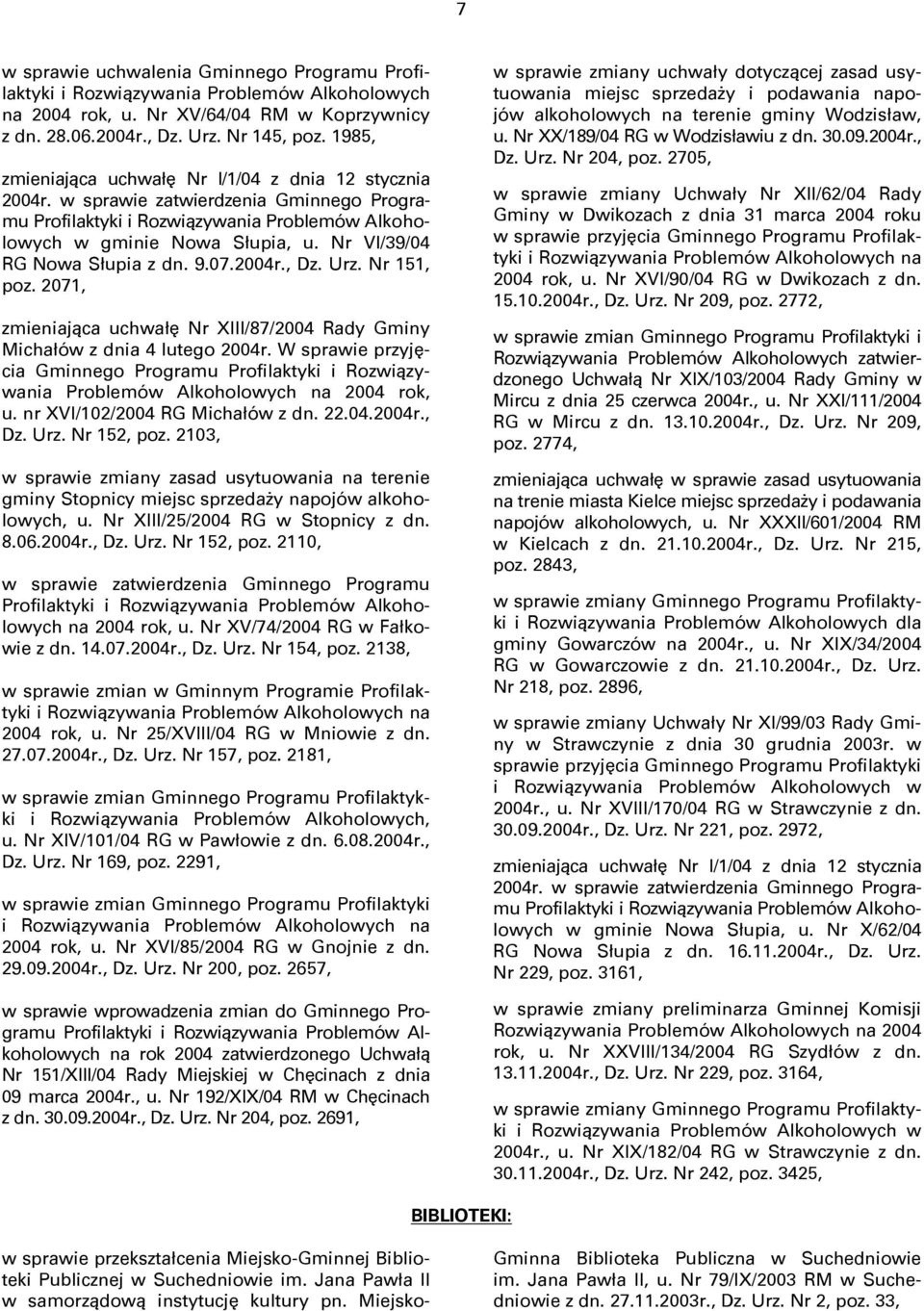 Nr VI/39/04 RG Nowa Słupia z dn. 9.07.2004r., Dz. Urz. Nr 151, poz. 2071, zmieniająca uchwałę Nr XIII/87/2004 Rady Gminy Michałów z dnia 4 lutego 2004r.