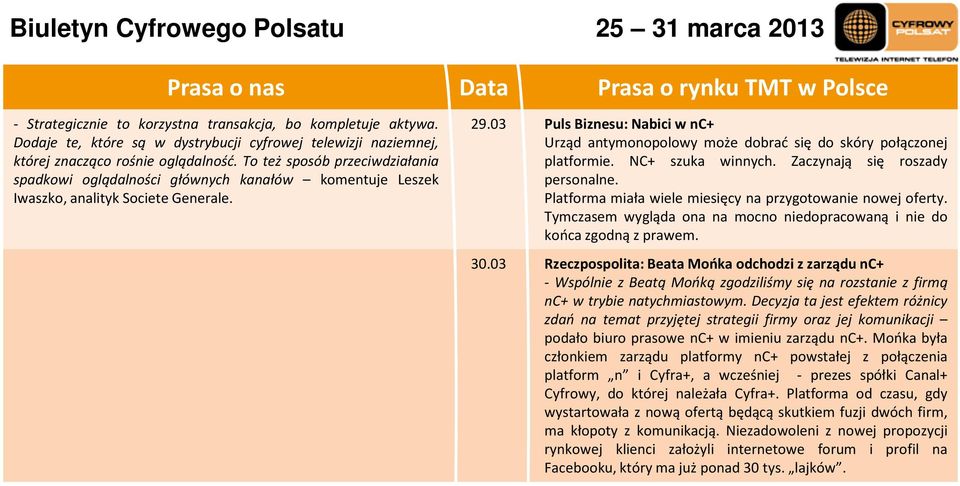 To też sposób przeciwdziałania spadkowi oglądalności głównych kanałów komentuje Leszek Iwaszko, analityk Societe Generale. 29.