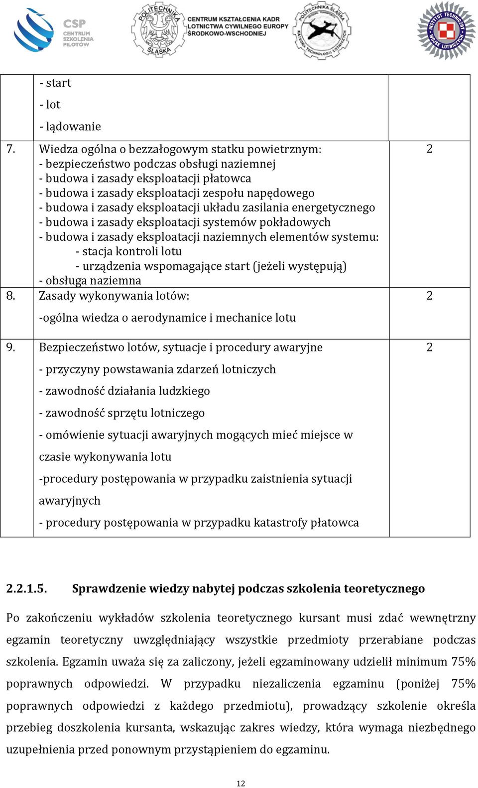 eksploatacji układu zasilania energetycznego - budowa i zasady eksploatacji systemów pokładowych - budowa i zasady eksploatacji naziemnych elementów systemu: - stacja kontroli lotu - urządzenia