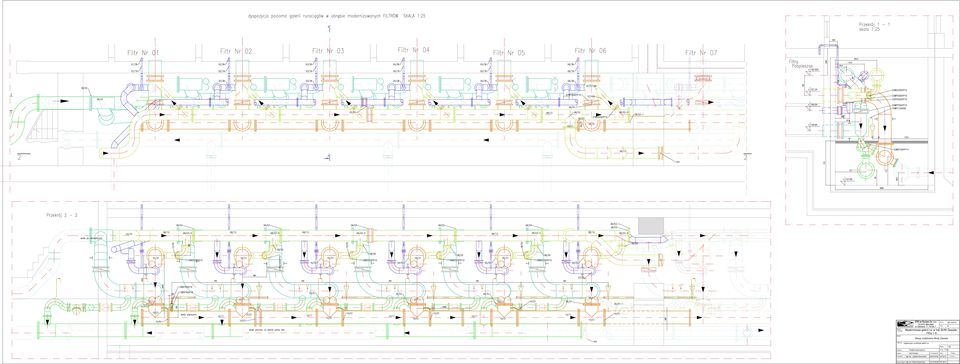 Filtry 1-6 Stacja Uzdatniania Wody Zawada Dyspozycja i przekroje galerii rur 0 Stadium: Branża: Projektant: