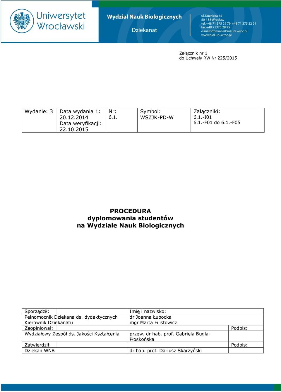 dydaktycznych Kierownik Dziekanatu Zaopiniował: Wydziałowy Zespół ds.