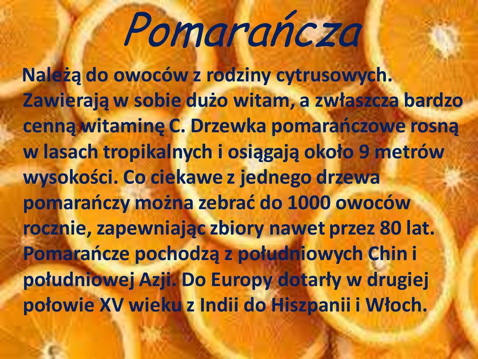 Drzewka pomarańczowe rosną w lasach tropikalnych i osiągają około 9 metrów wysokości.