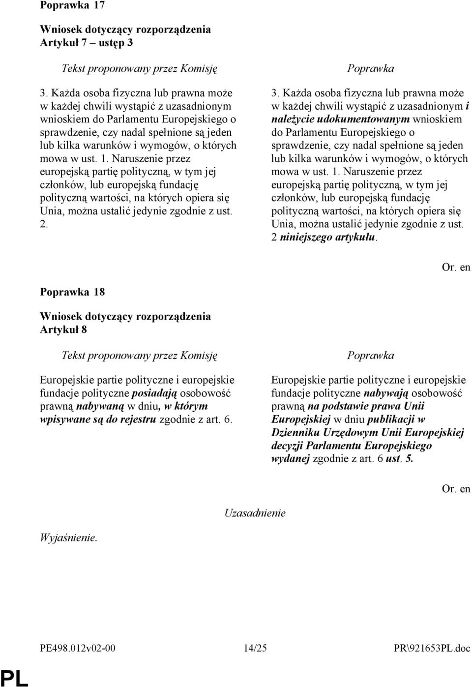 mowa w ust. 1. Naruszenie przez europejską partię polityczną, w tym jej członków, lub europejską fundację polityczną wartości, na których opiera się Unia, można ustalić jedynie zgodnie z ust. 2. 3.