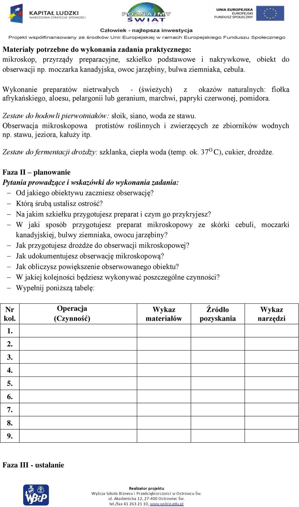 Wykonanie preparatów nietrwałych - (świeżych) z okazów naturalnych: fiołka afrykańskiego, aloesu, pelargonii lub geranium, marchwi, papryki czerwonej, pomidora.