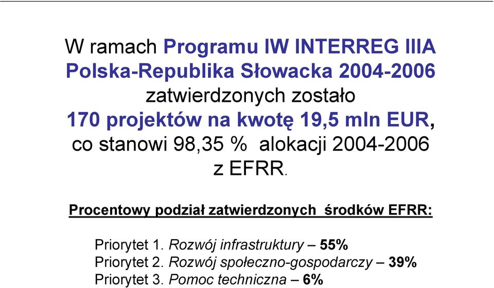 stanowi 98,35 % alokacji 2004-2006 z EFRR.