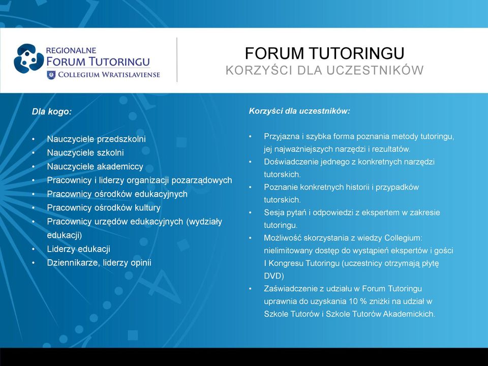 tutoringu, jej najważniejszych narzędzi i rezultatów. Doświadczenie jednego z konkretnych narzędzi tutorskich. Poznanie konkretnych historii i przypadków tutorskich.