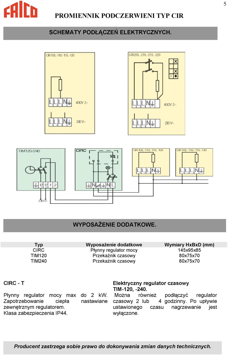 80x75x70 CIRC - T Płynny regulator mocy max do 2 kw. Zapotrzebowanie ciepła nastawiane zewnętrznym regulatorem. Klasa zabezpieczenia IP44.