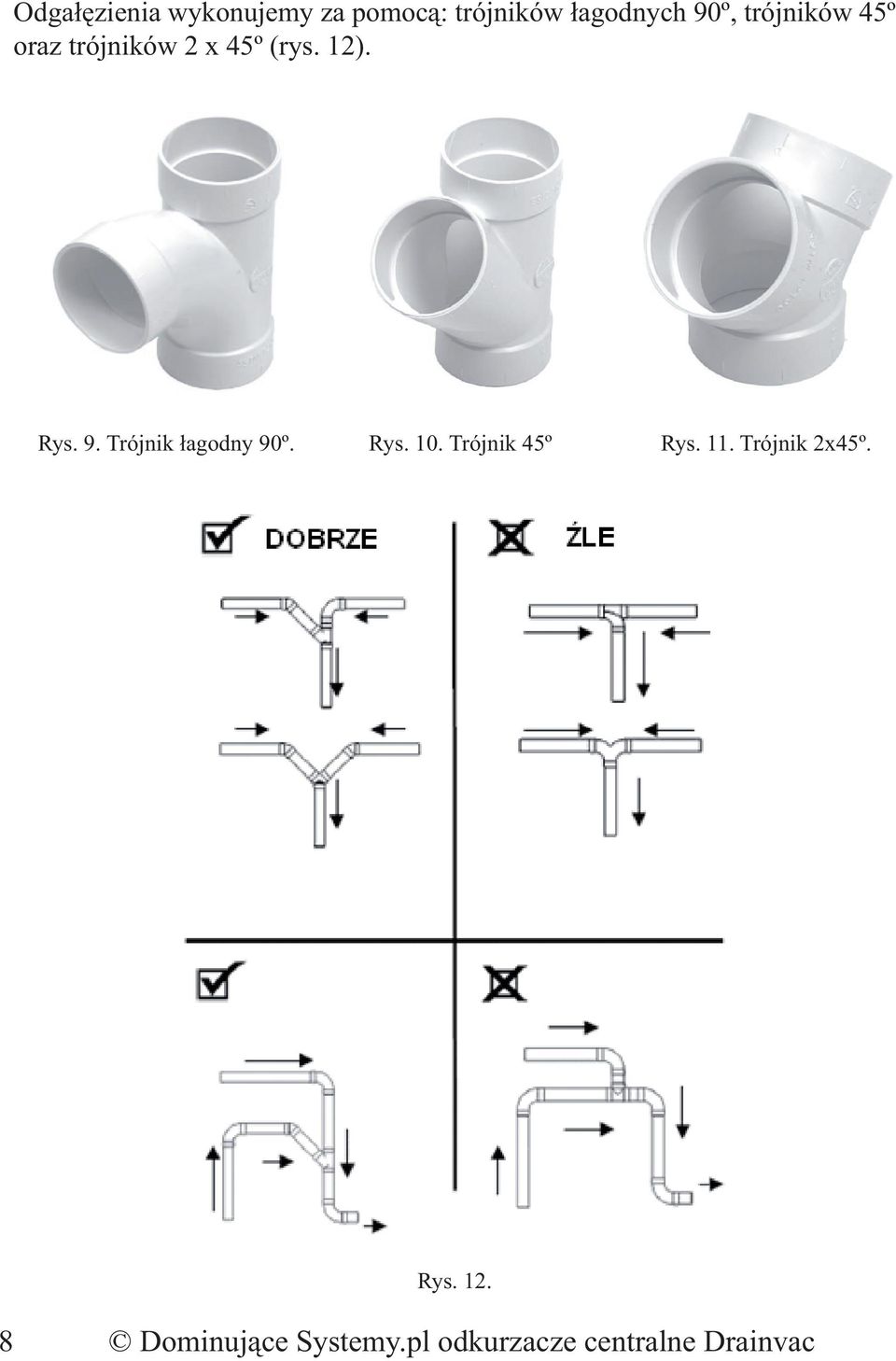 Trójnik łagodny 90º. Rys. 10. Trójnik 45º Rys. 11.