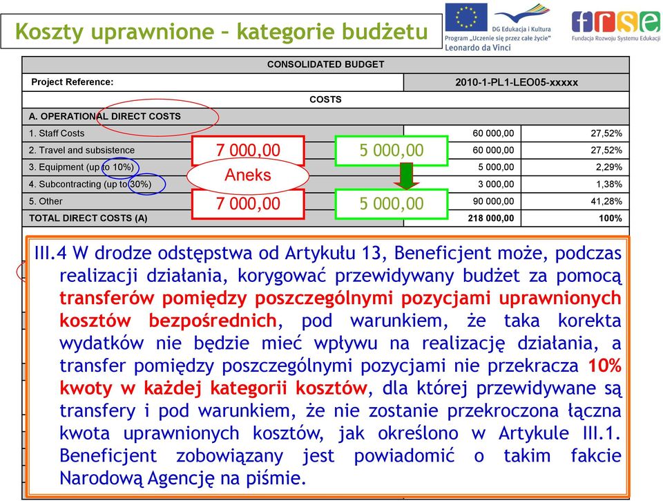 Other 90 000,00 41,28% TOTAL DIRECT COSTS (A) 218 000,00 100% III.