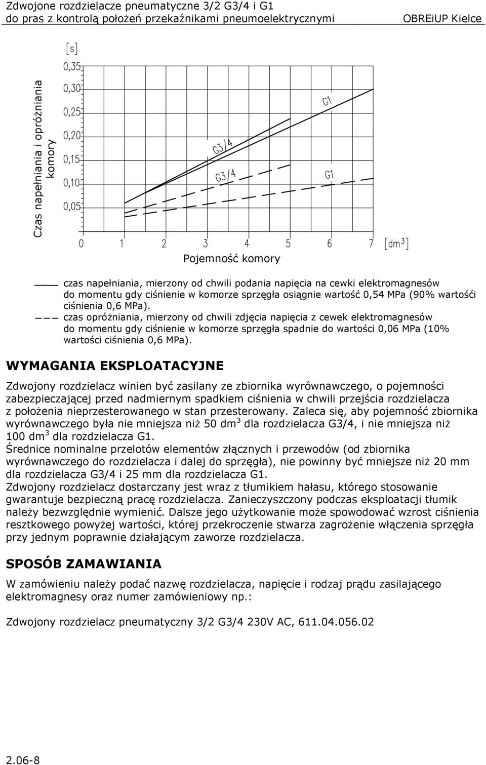 czas opróŝniania, mierzony od chwili zdjęcia napięcia z cewek elektromagnesów do momentu gdy ciśnienie w komorze sprzęgła spadnie do wartości 0,06 MPa (10% wartości ciśnienia 0,6 MPa).