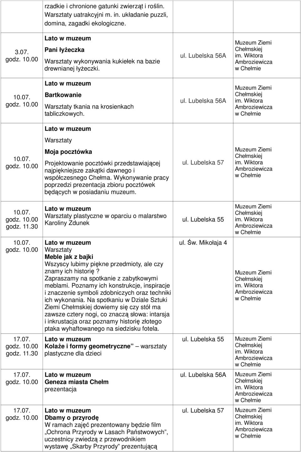 Wykonywanie pracy poprzedzi prezentacja zbioru pocztówek będących w posiadaniu muzeum. godz. 11.