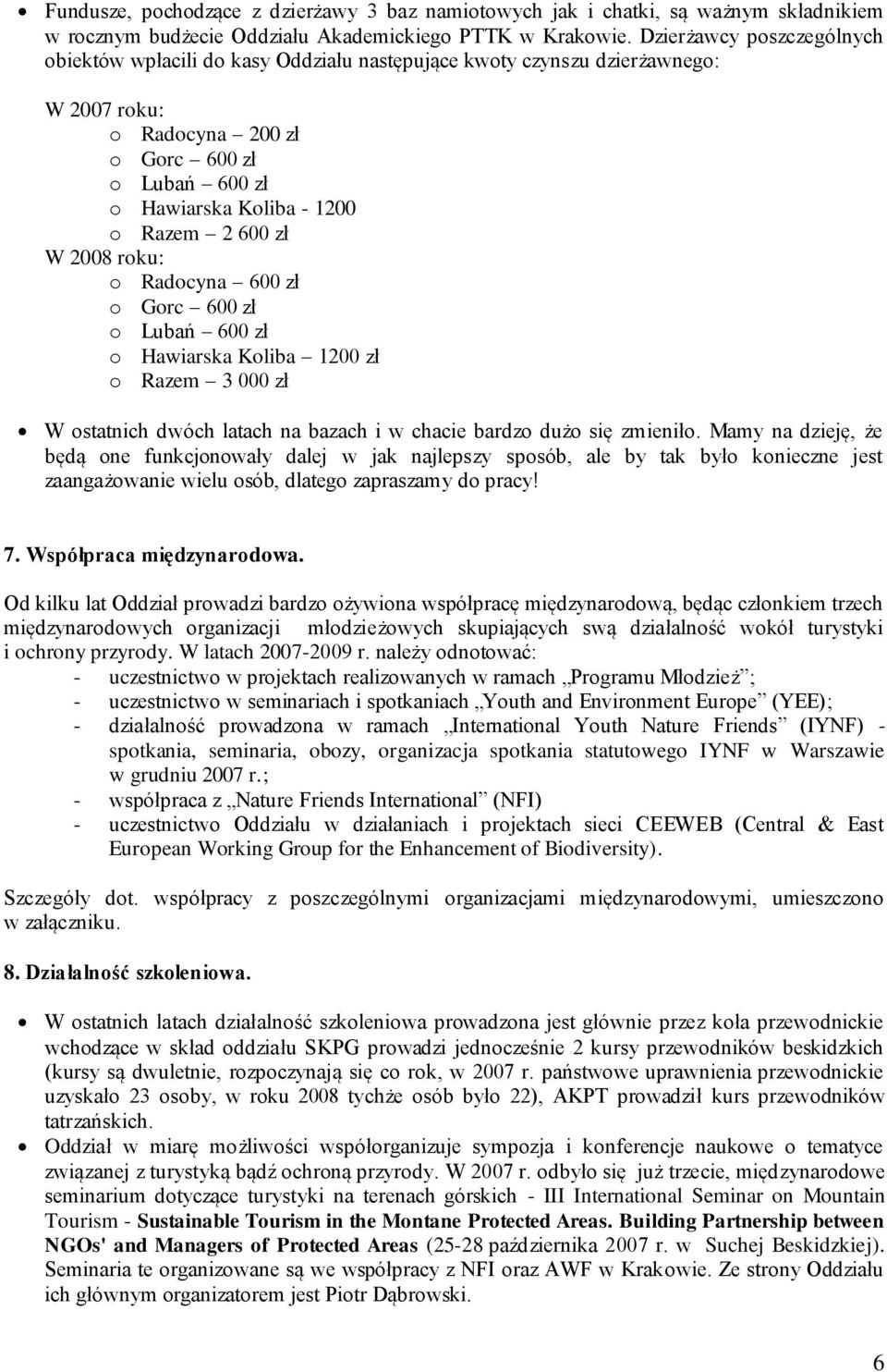 600 zł W 2008 roku: o Radocyna 600 zł o Gorc 600 zł o Lubań 600 zł o Hawiarska Koliba 1200 zł o Razem 3 000 zł W ostatnich dwóch latach na bazach i w chacie bardzo dużo się zmieniło.