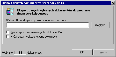 Rozliczenia finansowe 145 Rys. 4-7 Okno Eksport danych do FK.
