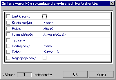 42 Podstawowe wiadomości o programie Operacje dostępne w kartotece kontrahentów Przycisk Operacje wyświetla listę operacji dostępnych w kartotece.
