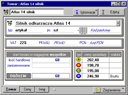 Podstawowe wiadomości o programie 61 Typy Towar i Usługa Dane o towarach tych typów są podzielone między dwie strony.