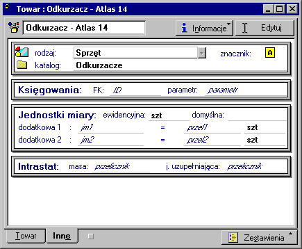 62 Podstawowe wiadomości o programie walutową, wówczas zostanie ona przeliczona na złote po aktualnym kursie. Typ Zestaw Rys. 1-26 Towar typu towar - pozostałe dane o towarze.